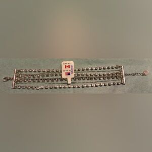 Claire's Silver Multi-Row Rhinestone Bracelet